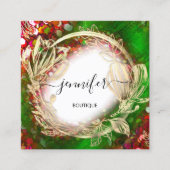 フローラフレームQRコードロゴ金ゴールド赤緑王室の スクエア名刺 (正面)