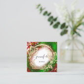 フローラフレームQRコードロゴ金ゴールド赤緑王室の スクエア名刺 (スタンド正面)