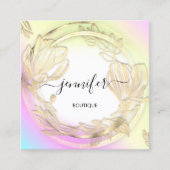 フローラフレームQRCodeロゴピンクグラデーション色 スクエア名刺 (正面)