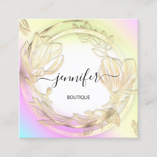 フローラフレームQRCodeロゴピンクグラデーション色 スクエア名刺 (正面)