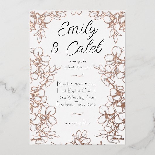 フローラフレ結婚ームバラ金箔招待状 箔招待状 (正面)