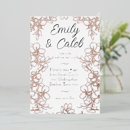 フローラフレ結婚ームバラ金箔招待状 箔招待状 (立ち正面)