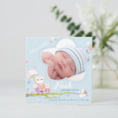 フローラフールズブルー男の赤ちゃんフォト誕生 案内状 (スタンド正面)