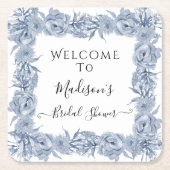 フローラブエレガントルーチノイスリーブライダルシャワー スクエアペーパーコースター (正面)