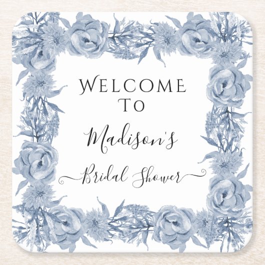 フローラブエレガントルーチノイスリーブライダルシャワー スクエアペーパーコースター (正面)