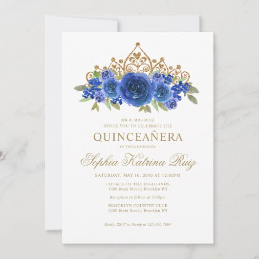 フローラブクラシックルー金ゴールドティ王室のアラキンセアニラ 招待状 (正面)