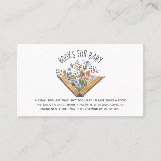 フローラブックベビーシャワー書要求エンクロージャ プレイスカード (正面)