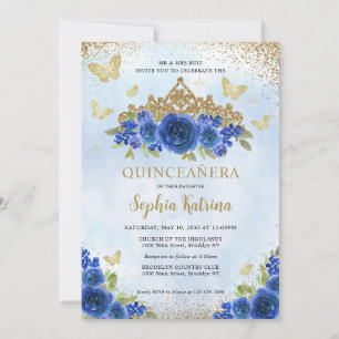 フローラブモダンルー金ゴールドティアラQuinceaenera 招待状