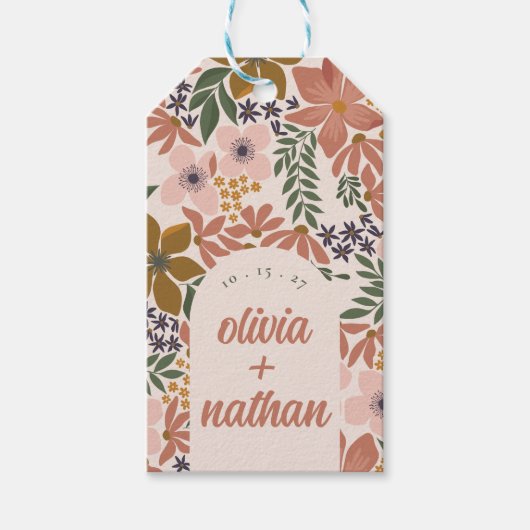 フローラブライダルシャワーま結婚たはパーソナライズされた ギフトタグ (正面)