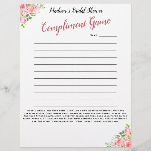 フローラブライダルシャワーアイスブレーカー💕 5ワードおもしろい (正面)