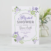 フローラブライダルシャワーインビテーションパープルラベンダー 招待状 (スタンド正面)