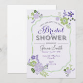 フローラブライダルシャワーインビテーションパープルラベンダー 招待状 (正面/裏面)
