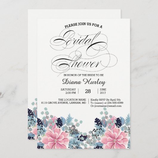 フローラブライダルシャワーカード 招待状 (正面/裏面)