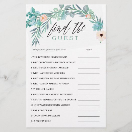 フローラブライダルシャワーゲームゲストの検索 (正面)