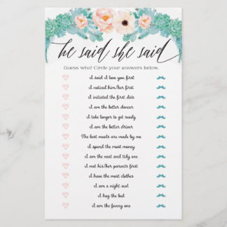 フローラブライダルシャワーゲーム彼は彼女が言った