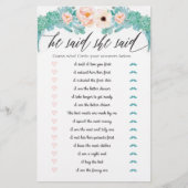 フローラブライダルシャワーゲーム彼は彼女が言った (正面)