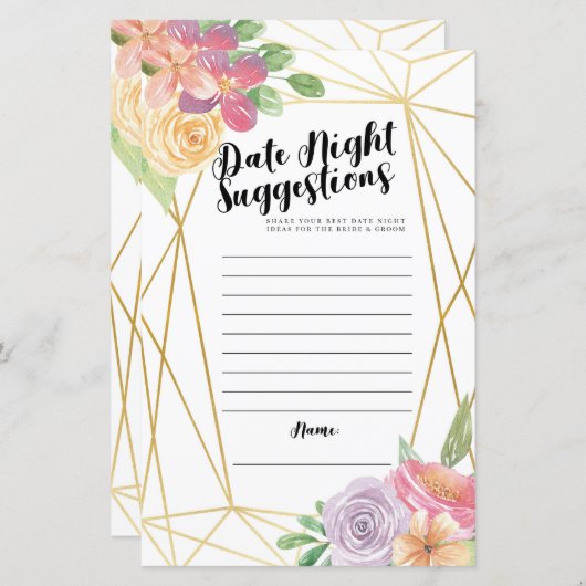 フローラブライダルシャワーゲーム日付の夜の提案 (正面/裏面)