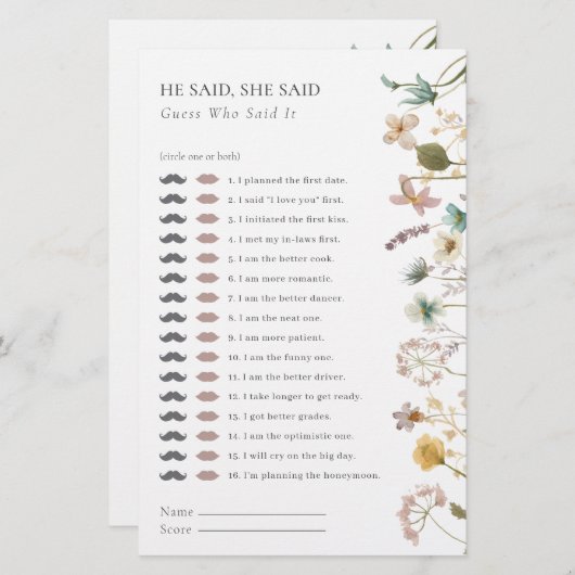 フローラブライダルシャワーゲーム (正面/裏面)