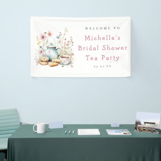 フローラブライダルシャワーティーパーティーへようこそ 横断幕 (トレードショー)