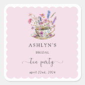 フローラブライダルシャワーティーパーティーシール スクエアシール (正面)