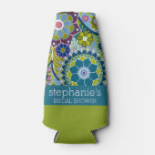 フローラブライダルシャワーティール（緑がかった色）と緑のレトロ花 ボトルクーラー (正面)