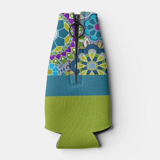 フローラブライダルシャワーティール（緑がかった色）と緑のレトロ花 ボトルクーラー (裏面)