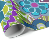 フローラブライダルシャワーティール（緑がかった色）と緑のレトロ花 ラッピングペーパー (ロールコーナー)