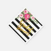 フローラブライダルシャワーナプキン – 黒/白ストライプ色 スタンダードカクテルナプキン (角)