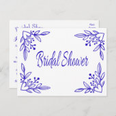 フローラブライダルシャワーネイビーブルーハート結婚ズ インビテーションポストカード (正面/裏面)