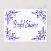 フローラブライダルシャワーネイビーブルーハート結婚ズ インビテーションポストカード (正面)