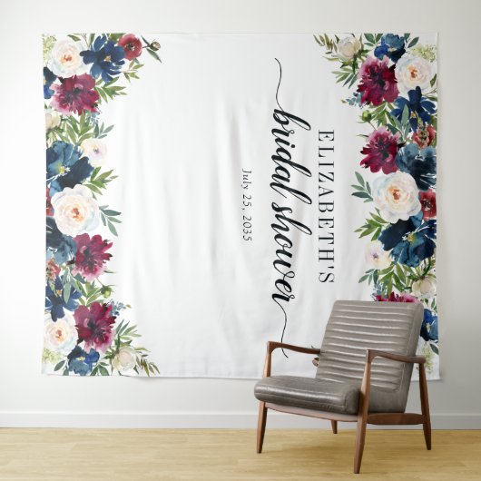 フローラブライダルシャワーネイビーブルーブルガンディーウォーター色 タペストリー (インサイチュ(横))