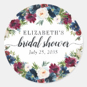 フローラブライダルシャワーネイビーブルーブルガンディーウォーター色 ラウンドシール (正面)