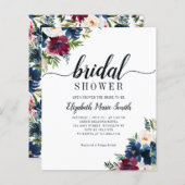 フローラブライダルシャワーネイビーブルーブルゴーニュ招待状 (正面/裏面)