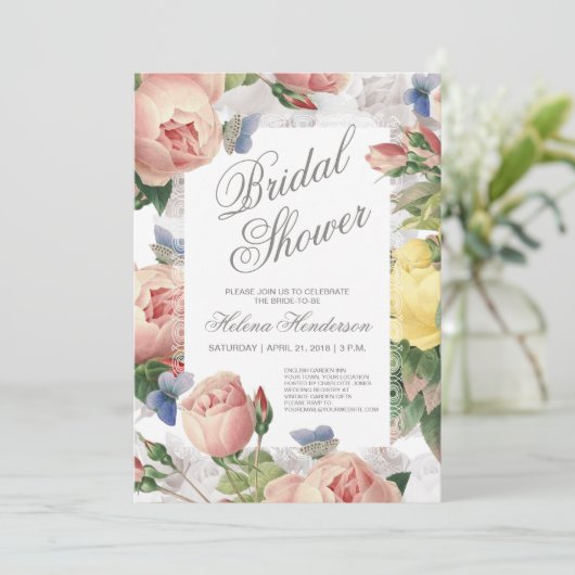 フローラブライダルシャワーバラとレース 招待状 (スタンド正面)