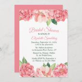フローラブライダルシャワーピンクローゼスプニーズフラワー 招待状 (正面/裏面)