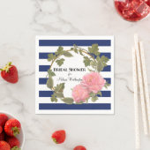 フローラブライダルシャワーピンク牡丹ストライプの花 スタンダードカクテルナプキン (インサイチュ)