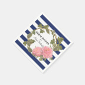 フローラブライダルシャワーピンク牡丹ストライプの花 スタンダードカクテルナプキン (角)