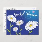 フローラブライダルシャワーホワイトデイジーフラワーブルー インビテーションポストカード (正面/裏面)