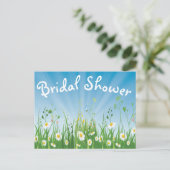 フローラブライダルシャワーホワイトデイジーブルー招待状 インビテーションポストカード (スタンド正面)