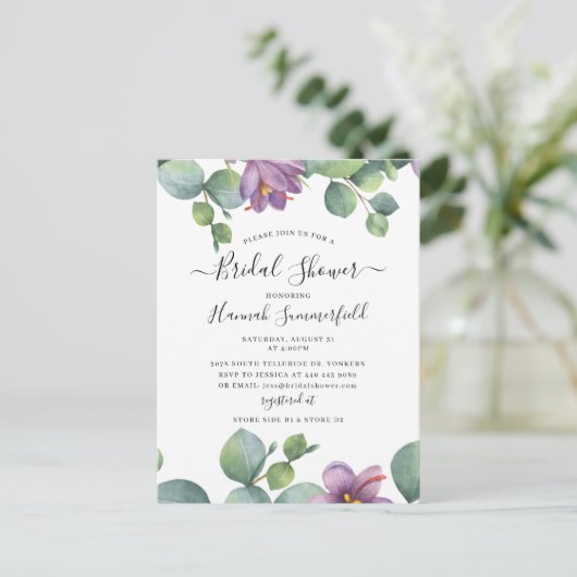 フローラブライダルシャワーユーカリ緑 インビテーションポストカード (スタンド正面)