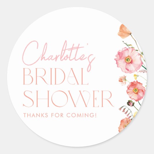 フローラブライダルシャワーワイルドフラワーポピーの恩恵 ラウンドシール (正面)