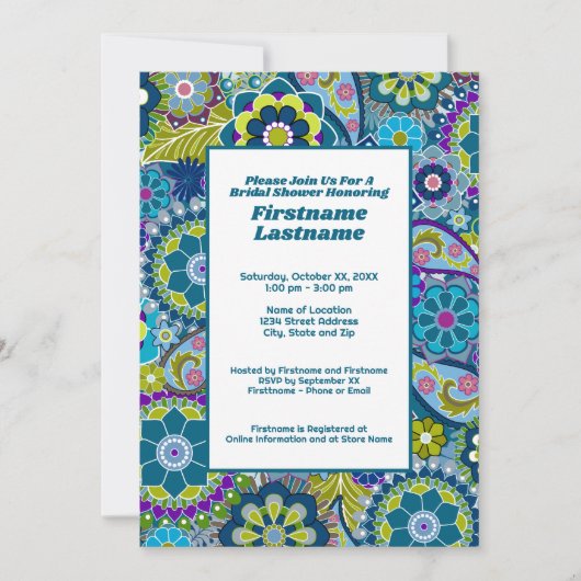 フローラブライダルシャワー又は婚約パーティ 招待状 (正面)