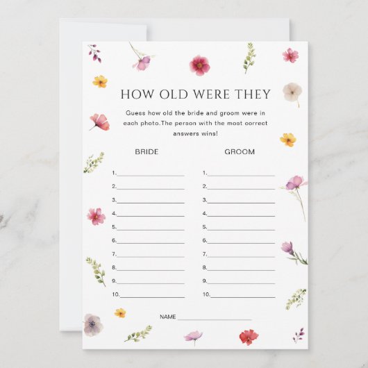 フローラブライダルシャワー推定年齢ゲームカード 招待状 (正面)