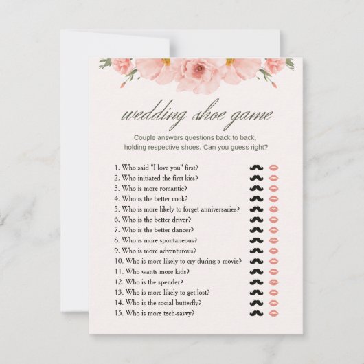 フローラブライダルシャワー結婚のシューゲームカード 招待状 (正面)