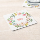 フローラブライダルシャワー茶パーティー スクエアペーパーコースター (アングル)