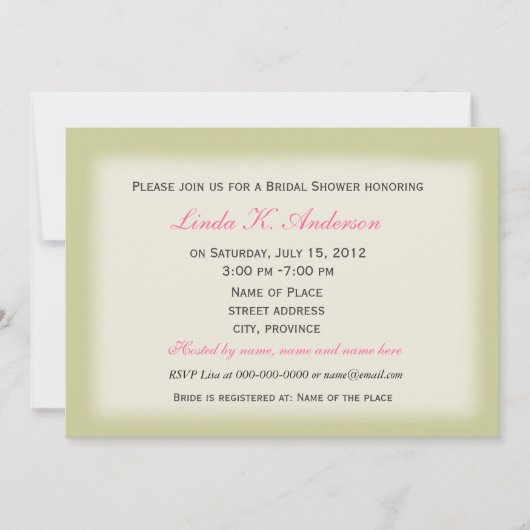 フローラブライダルシャワー、ピンク色の野生バラ花 招待状 (正面)