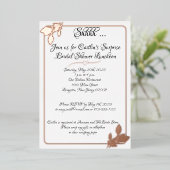 フローラブライダルシャワー、白エレガント、バラ金ゴールド 箔招待状 (立ち正面)