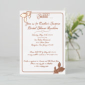 フローラブライダルシャワー、白エレガント、バラ金ゴールド 箔招待状 (立ち正面)