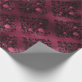 フローラブライダルダマスクブラックバラグリッターブルゴーニュ ラッピングペーパー (角)