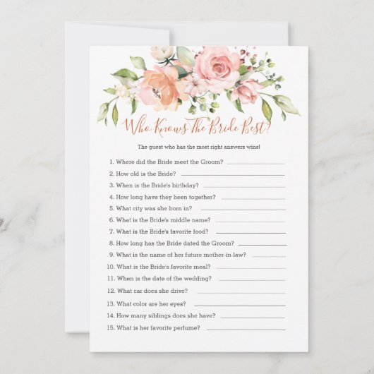 フローラブライダルビンゴ/花嫁ゲームを知っている最高の人 招待状 (裏面)